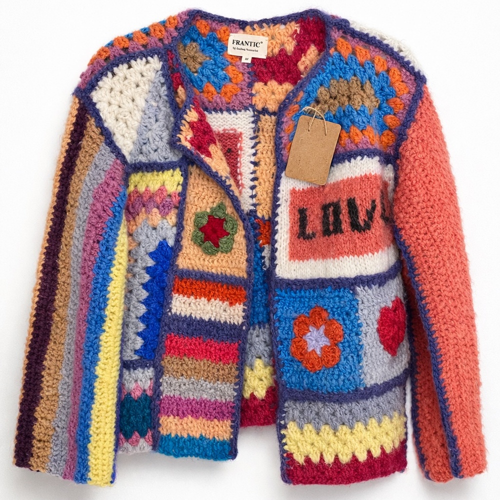 Frantic Rainbow Love Cardigan in Peach